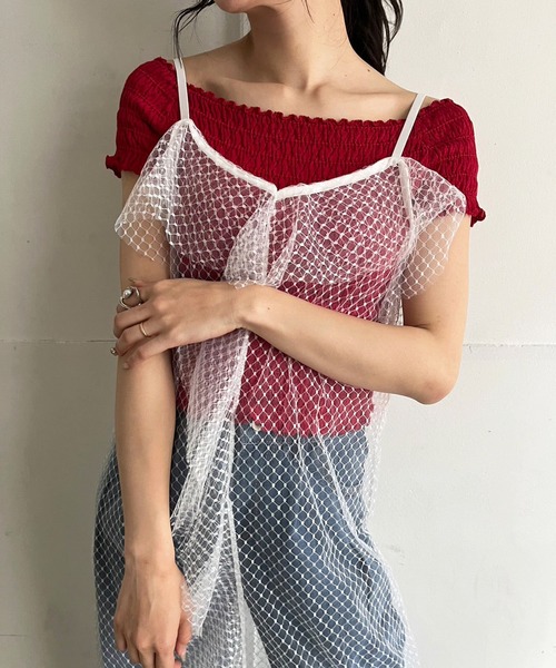 Jewelobe(ジュエローブ)の「チュールラッフルシアーキャミワンピース(ワンピース・レディース・ブラック/ホワイト・FREE)」の19枚目の写真