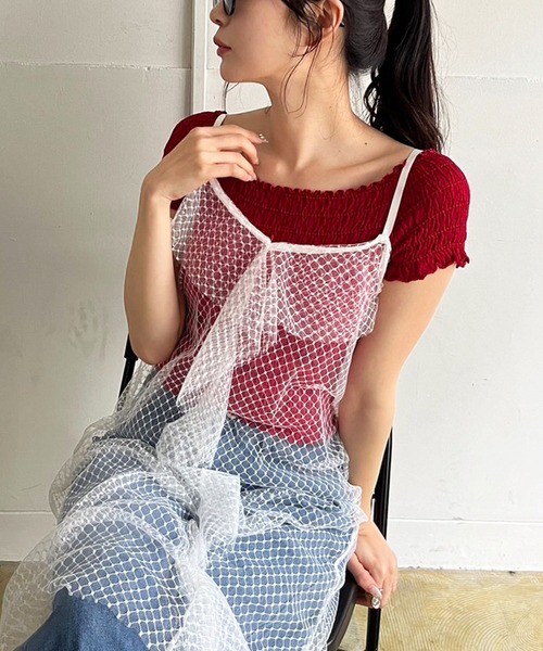 Jewelobe(ジュエローブ)の「チュールラッフルシアーキャミワンピース(ワンピース・レディース・ブラック/ホワイト・FREE)」の20枚目の写真