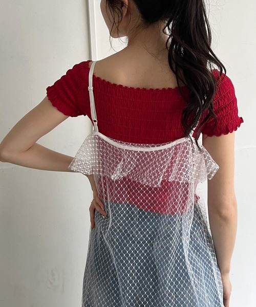 Jewelobe(ジュエローブ)の「チュールラッフルシアーキャミワンピース(ワンピース・レディース・ブラック/ホワイト・FREE)」の10枚目の写真