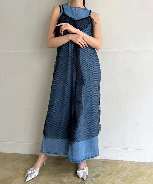 Jewelobe(ジュエローブ)の「チュールラッフルシアーキャミワンピース(ワンピース・レディース・ブラック/ホワイト・FREE)」の12枚目の写真
