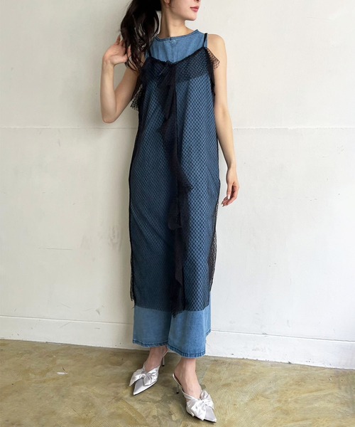 Jewelobe(ジュエローブ)の「チュールラッフルシアーキャミワンピース(ワンピース・レディース・ブラック/ホワイト・FREE)」の13枚目の写真