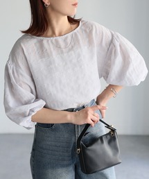 前後2WAYシアーサッカーパフスリーブブラウス