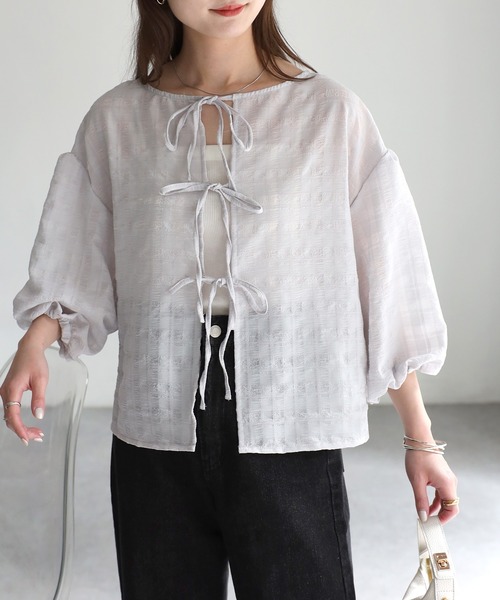 Riberry（リベリー）の「前後2WAYシアーサッカーパフスリーブブラウス（シャツ/ブラウス・レディース・ブラック/オフホワイト/ライトグレー・FREE）」の12枚目の写真