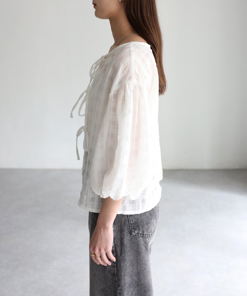 Riberry（リベリー）の「前後2WAYシアーサッカーパフスリーブブラウス（シャツ/ブラウス・レディース・ブラック/オフホワイト/ライトグレー・FREE）」の18枚目の写真