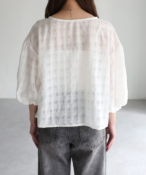 Riberry（リベリー）の「前後2WAYシアーサッカーパフスリーブブラウス（シャツ/ブラウス・レディース・ブラック/オフホワイト/ライトグレー・FREE）」の19枚目の写真