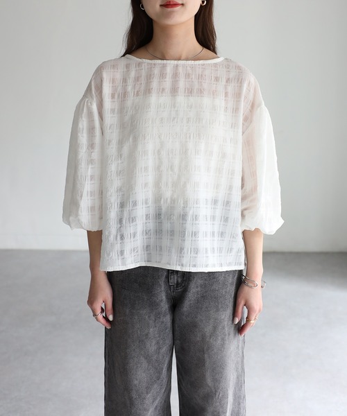 Riberry（リベリー）の「前後2WAYシアーサッカーパフスリーブブラウス（シャツ/ブラウス・レディース・ブラック/オフホワイト/ライトグレー・FREE）」の21枚目の写真