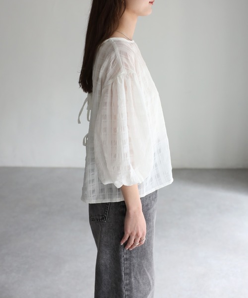 Riberry（リベリー）の「前後2WAYシアーサッカーパフスリーブブラウス（シャツ/ブラウス・レディース・ブラック/オフホワイト/ライトグレー・FREE）」の22枚目の写真