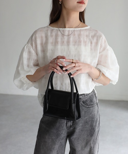 Riberry（リベリー）の「前後2WAYシアーサッカーパフスリーブブラウス（シャツ/ブラウス・レディース・ブラック/オフホワイト/ライトグレー・FREE）」の15枚目の写真