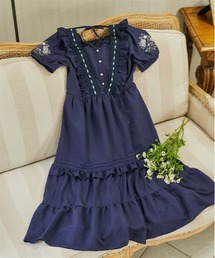 ハシゴレース×袖バラ刺繍ワンピース