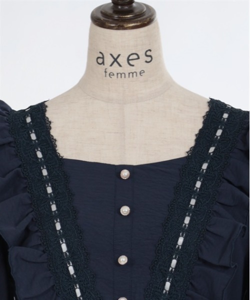 【セール】ハシゴレース×袖バラ刺繍ワンピース（ワンピース）｜axes femme（アクシーズファム）