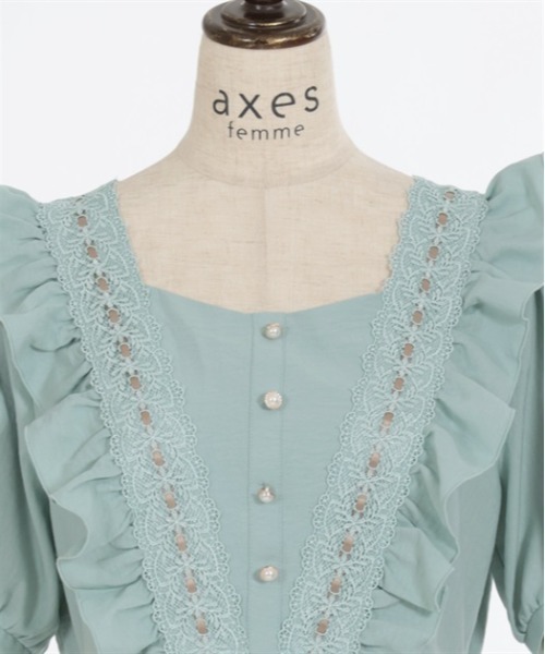 【セール】ハシゴレース×袖バラ刺繍ワンピース（ワンピース）｜axes femme（アクシーズファム）