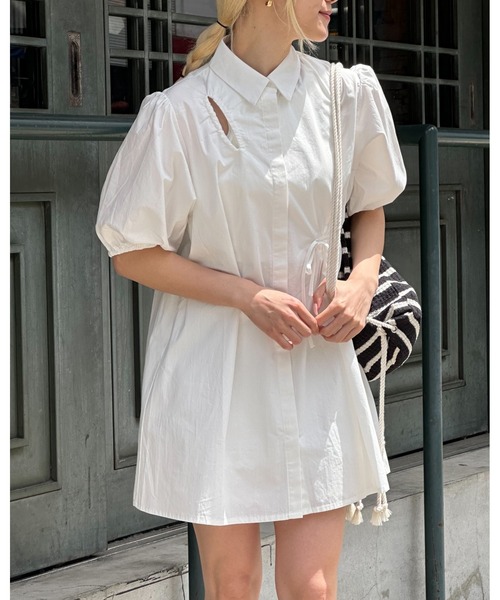 3.3 Field Trip （3.3フィールドトリップ）の「3.3 Field Trip／シャーリングパフワンピース（シャツワンピース・レディース・ブルー/ホワイト・FREE）」の2枚目の写真