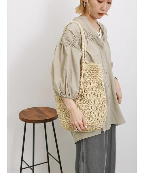 Samansa Mos2 blue（サマンサモスモスブルー）の「ペーパーフリンジバッグ（ハンドバッグ・レディース・ブラウン/ベージュ・F）」の7枚目の写真