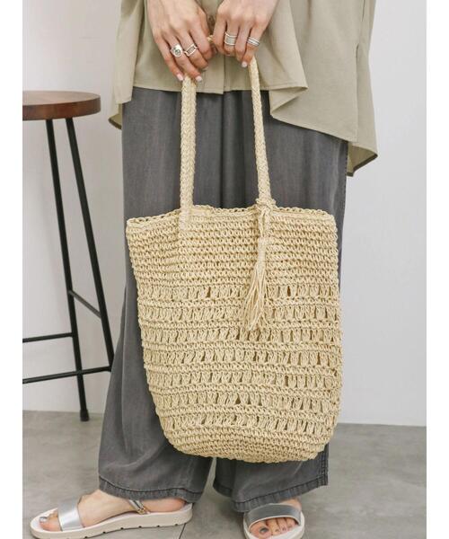 Samansa Mos2 blue（サマンサモスモスブルー）の「ペーパーフリンジバッグ（ハンドバッグ・レディース・ブラウン/ベージュ・F）」の9枚目の写真