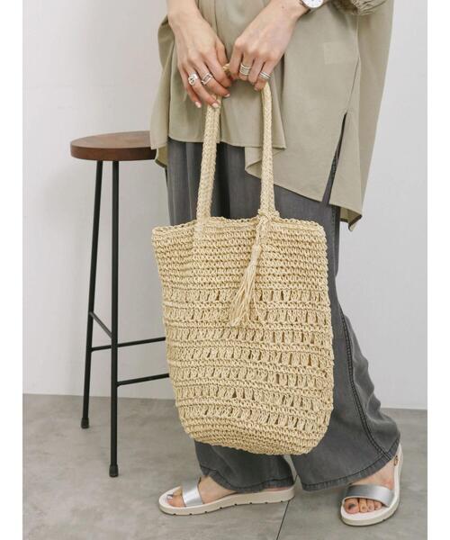 Samansa Mos2 blue（サマンサモスモスブルー）の「ペーパーフリンジバッグ（ハンドバッグ・レディース・ブラウン/ベージュ・F）」の10枚目の写真