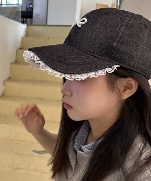 Vipoa(ヴィポア)の「beads ribbon frill denim cap(キャップ・レディース・ブラック/ブルー・FREE)」の11枚目の写真
