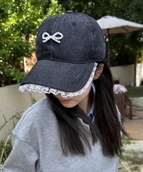 Vipoa(ヴィポア)の「beads ribbon frill denim cap(キャップ・レディース・ブラック/ブルー・FREE)」の12枚目の写真