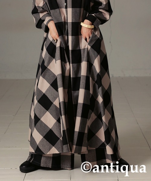 チェック柄シャツワンピース（シャツワンピース）｜antiqua