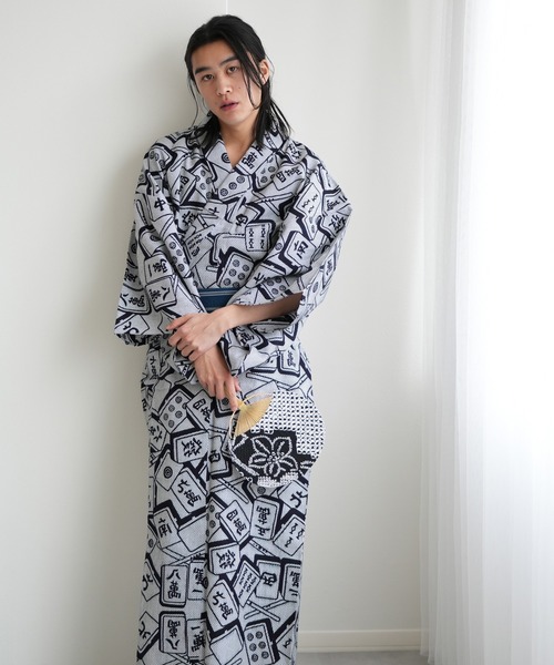しつけ付　未使用　有松絞り　綿　浴衣反物　メンズ　本染　シンプル　湯のし前 utatane｜utatane 有松絞り 浴衣3点セット 綿麻 白と濃紺の
