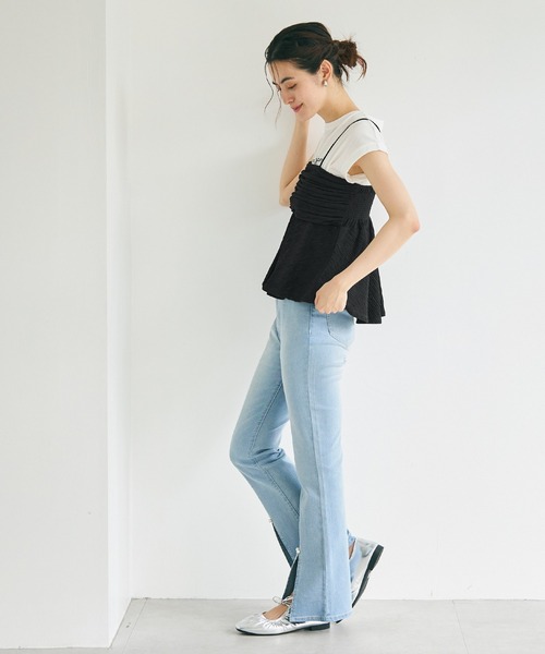 coca（coca）（コカ）の「楊柳プリーツギャザービスチェ（キャミソール・レディース・アイボリー/ブラック・M/L）」の10枚目の写真