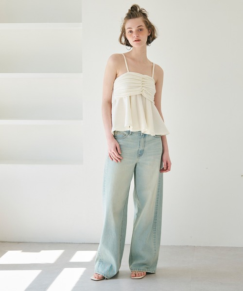 coca（coca）（コカ）の「楊柳プリーツギャザービスチェ（キャミソール・レディース・アイボリー/ブラック・M/L）」の3枚目の写真