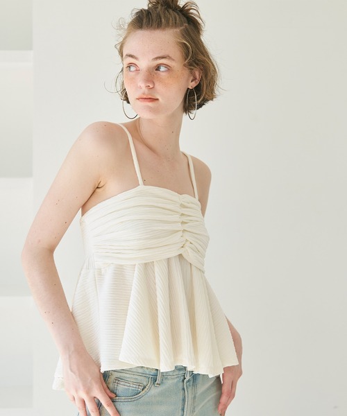 coca（coca）（コカ）の「楊柳プリーツギャザービスチェ（キャミソール・レディース・アイボリー/ブラック・M/L）」の4枚目の写真