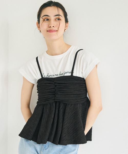 coca（coca）（コカ）の「楊柳プリーツギャザービスチェ（キャミソール・レディース・アイボリー/ブラック・M/L）」の9枚目の写真