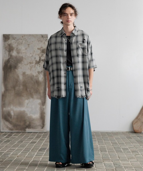 HARE（ハレ）の「ダメージチェックシャツ(HARE)（シャツ/ブラウス・メンズ・ブラック系その他/レッド系その他/ブルー系その他/パープル/ホワイト/グレー・FREE）」の9枚目の写真