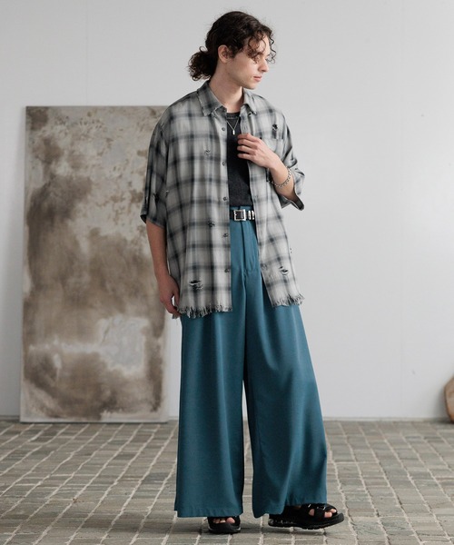 HARE（ハレ）の「ダメージチェックシャツ(HARE)（シャツ/ブラウス・メンズ・ブラック系その他/レッド系その他/ブルー系その他/パープル/ホワイト/グレー・FREE）」の11枚目の写真