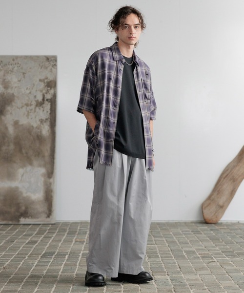 HARE（ハレ）の「ダメージチェックシャツ(HARE)（シャツ/ブラウス・メンズ・ブラック系その他/レッド系その他/ブルー系その他/パープル/ホワイト/グレー・FREE）」の15枚目の写真