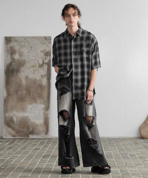 セール】ダメージチェックシャツ(HARE)（シャツ/ブラウス