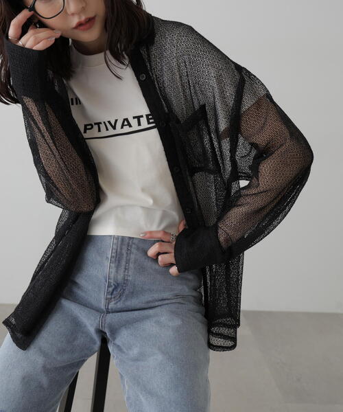 FREE'S MART（フリーズマート）の「◆メッシュビッグシャツ（シャツ/ブラウス・レディース・ブラック/ホワイト・FREE）」の2枚目の写真