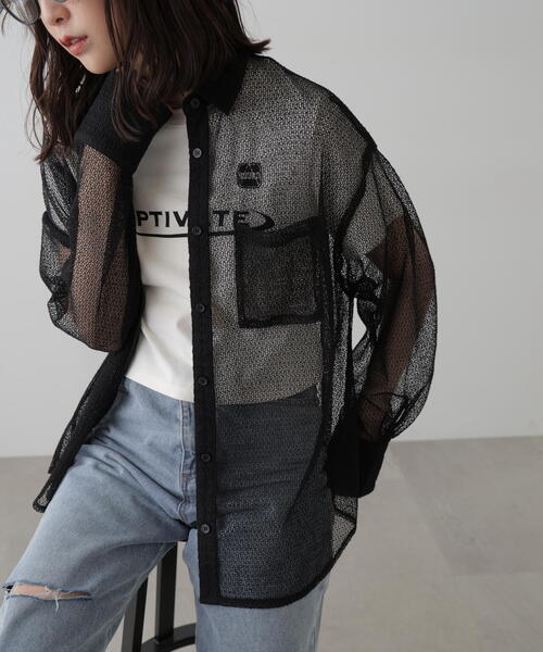 FREE'S MART（フリーズマート）の「◆メッシュビッグシャツ（シャツ/ブラウス・レディース・ブラック/ホワイト・FREE）」の4枚目の写真