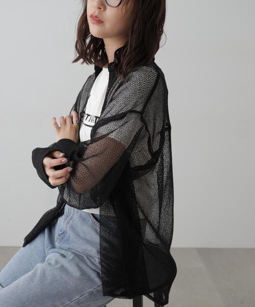 FREE'S MART（フリーズマート）の「◆メッシュビッグシャツ（シャツ/ブラウス・レディース・ブラック/ホワイト・FREE）」の5枚目の写真