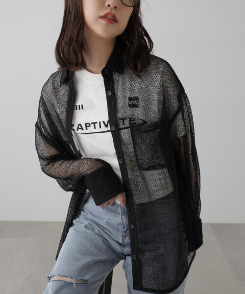 FREE'S MART（フリーズマート）の「◆メッシュビッグシャツ（シャツ/ブラウス・レディース・ブラック/ホワイト・FREE）」の7枚目の写真