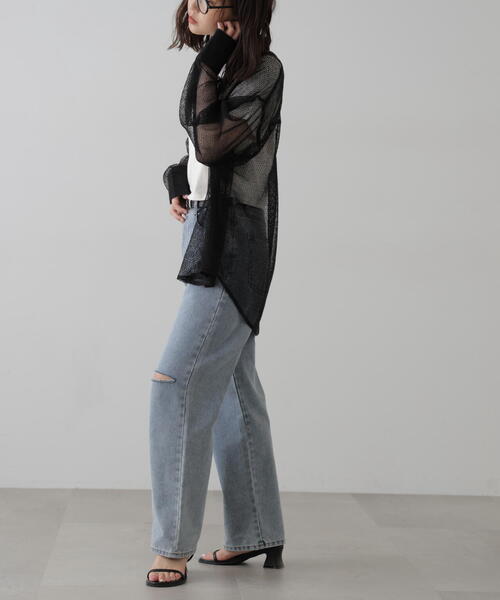 FREE'S MART（フリーズマート）の「◆メッシュビッグシャツ（シャツ/ブラウス・レディース・ブラック/ホワイト・FREE）」の9枚目の写真