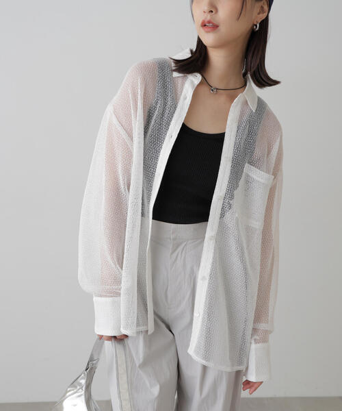 FREE'S MART（フリーズマート）の「◆メッシュビッグシャツ（シャツ/ブラウス・レディース・ブラック/ホワイト・FREE）」の17枚目の写真