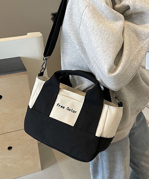 c.u.l(シーユーエル)の「カラーハンドル コットンショルダーバッグ cula906(ショルダーバッグ・レディース・ブラック/カーキ/ベージュ/イエロー・FREE)」の1枚目の写真