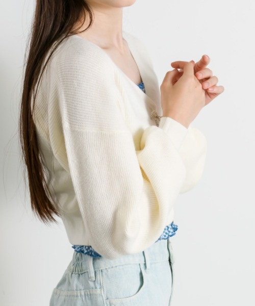 OLIVE des OLIVE(オリーブデオリーブ)の「リボンビジューカーディガン(カーディガン/ボレロ・レディース・オフホワイト/チャコールグレー/サックスブルー/ブラック/ラベンダー・FREE)」の9枚目の写真