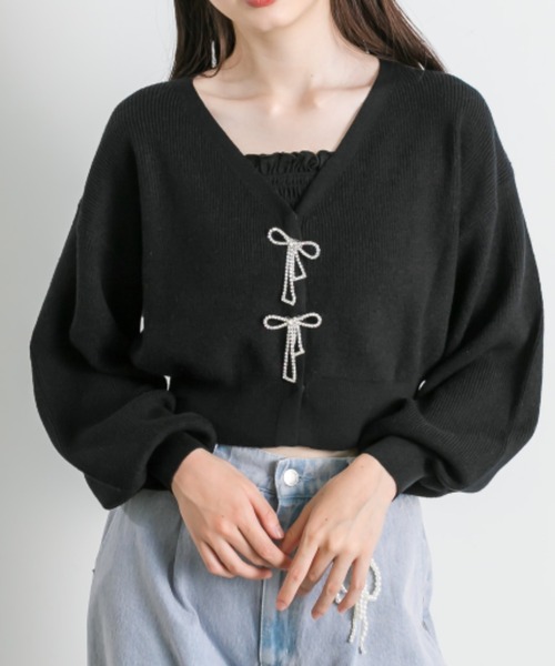 OLIVE des OLIVE(オリーブデオリーブ)の「リボンビジューカーディガン(カーディガン/ボレロ・レディース・オフホワイト/チャコールグレー/サックスブルー/ブラック/ラベンダー・FREE)」の12枚目の写真