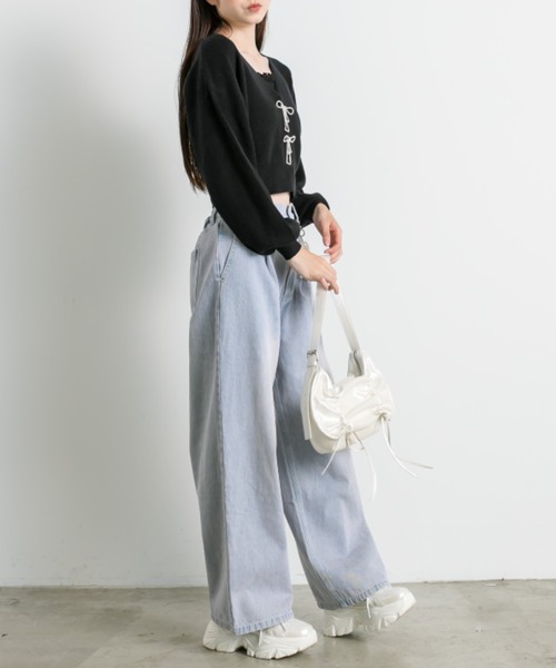 OLIVE des OLIVE(オリーブデオリーブ)の「リボンビジューカーディガン(カーディガン/ボレロ・レディース・オフホワイト/チャコールグレー/サックスブルー/ブラック/ラベンダー・FREE)」の17枚目の写真