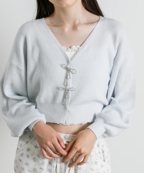 OLIVE des OLIVE(オリーブデオリーブ)の「リボンビジューカーディガン(カーディガン/ボレロ・レディース・オフホワイト/チャコールグレー/サックスブルー/ブラック/ラベンダー・FREE)」の22枚目の写真