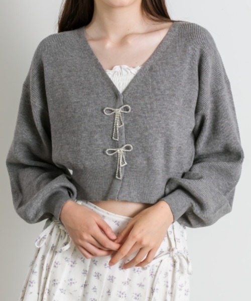 OLIVE des OLIVE(オリーブデオリーブ)の「リボンビジューカーディガン(カーディガン/ボレロ・レディース・オフホワイト/チャコールグレー/サックスブルー/ブラック/ラベンダー・FREE)」の18枚目の写真