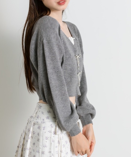 OLIVE des OLIVE(オリーブデオリーブ)の「リボンビジューカーディガン(カーディガン/ボレロ・レディース・オフホワイト/チャコールグレー/サックスブルー/ブラック/ラベンダー・FREE)」の19枚目の写真