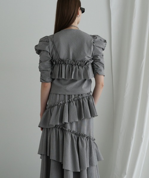 CREOLME（クレオルム）の「(CREOLME)ギンガムチェックフリルキャミソール（キャミソール・レディース・ブラック/ブルー・FREE）」の10枚目の写真