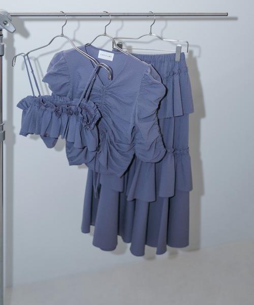 CREOLME（クレオルム）の「(CREOLME)ギンガムチェックフリルキャミソール（キャミソール・レディース・ブラック/ブルー・FREE）」の22枚目の写真