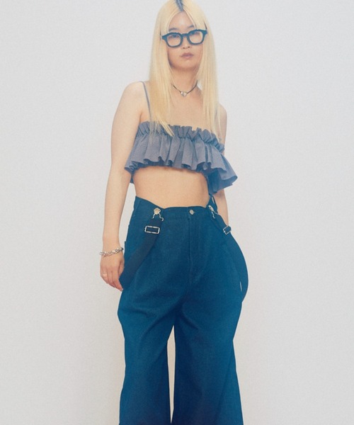 CREOLME（クレオルム）の「(CREOLME)ギンガムチェックフリルキャミソール（キャミソール・レディース・ブラック/ブルー・FREE）」の21枚目の写真