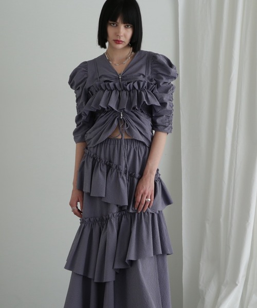 CREOLME（クレオルム）の「(CREOLME)ギンガムチェックフリルキャミソール（キャミソール・レディース・ブラック/ブルー・FREE）」の9枚目の写真