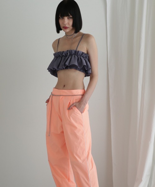 CREOLME（クレオルム）の「(CREOLME)ギンガムチェックフリルキャミソール（キャミソール・レディース・ブラック/ブルー・FREE）」の6枚目の写真