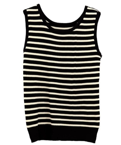 ISOOK(アイスー)の「ボーダーニットタンクトップ (kiharu select) / リブニット リブタンクトップ ボーダータンクトップ インナー(タンクトップ・レディース・ブラック/アイボリー・FREE)」の9枚目の写真